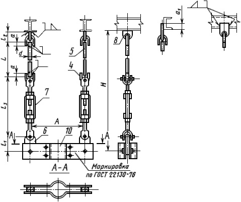 Подвеска с двумя тягами, регулируемыми талрепами, вертиикального расположения (тип ПТВ) 2
